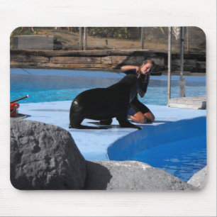 Trainer with sea lion in Spain Mouse Mat