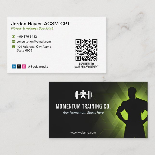 Training Fitness Coach | Black White Barcode Business Card (Front/Back)