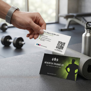 Training Fitness Coach Black White Barcode Business Card
