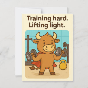 Training Hard Bullio Postcard – Funny Gym Humour