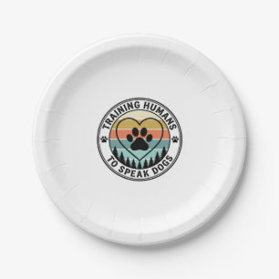 Training Humans to Speak Dogs Vintage Paw Badge_1 Paper Plate