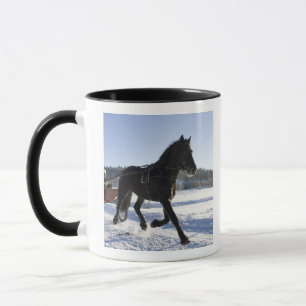Training of horses in a wintry landscape, mug