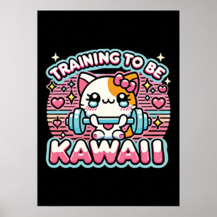 Training to Be Kawaii - Cute Funny Anime Gym Cat Poster