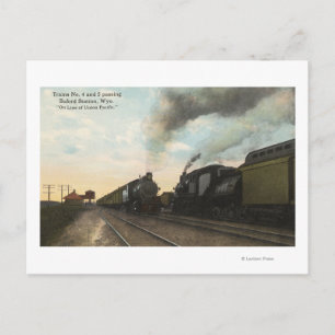 Trains #4 and #5 Passing Postcard