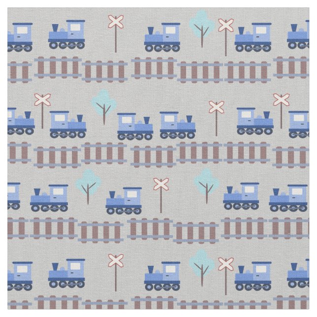 Trains and Railway in Rows Fabric (Close Up)