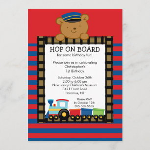 Trains Hop on Board Birthday Invitation