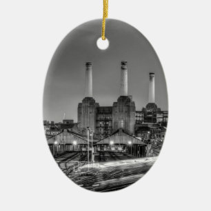 Trains pass Battersea Power Station, London Ceramic Tree Decoration