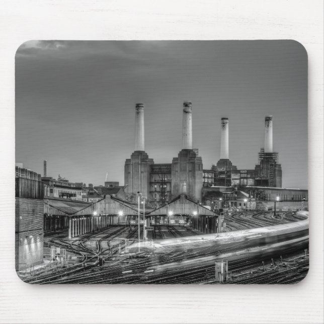 Trains pass Battersea Power Station, London Mouse Mat (Front)