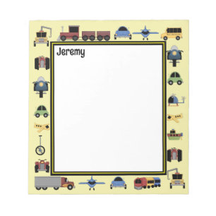 Trains, Plains and Automobiles Boys Monogrammed Notepad