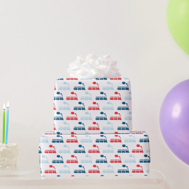 Trains Red and Blue Wrapping Paper (Party Gifts)