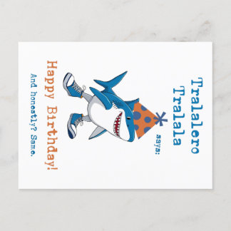 Tralalero Tralala Cartoon Shark Funny Birthday Holiday Postcard
