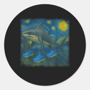 Tralalero Tralala Funny Shark Van Gogh Starry Nigh Classic Round Sticker