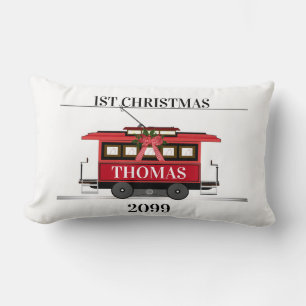 Tram Trolley Streetcar 1st Christmas Keepsake Lumbar Cushion