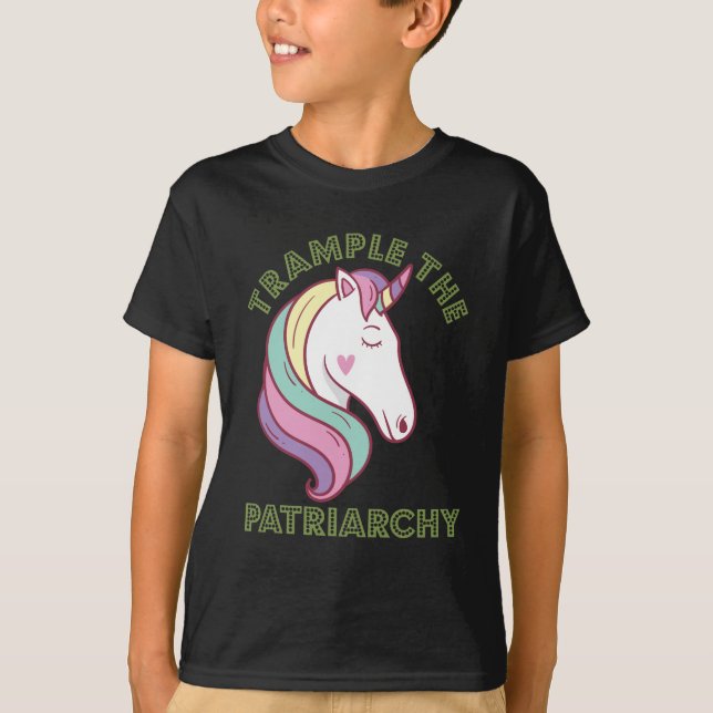 Trample The Patriarchy Unicorn Feminist T-Shirt (Front)