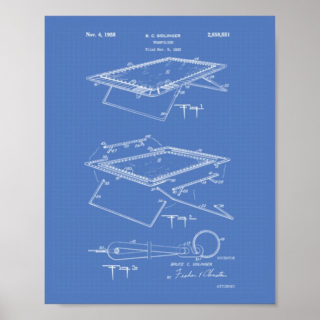 Trampoline 1958 Patent Art Blueprint Poster (Front)