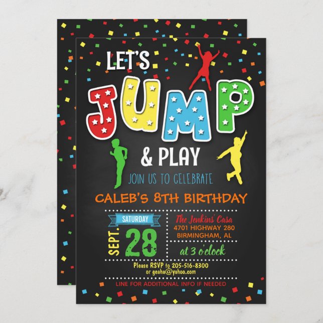 Trampoline Birthday Invitation - Boy (Front/Back)