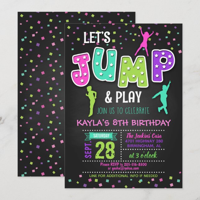 Trampoline Birthday Invitation - Girl (Front/Back)
