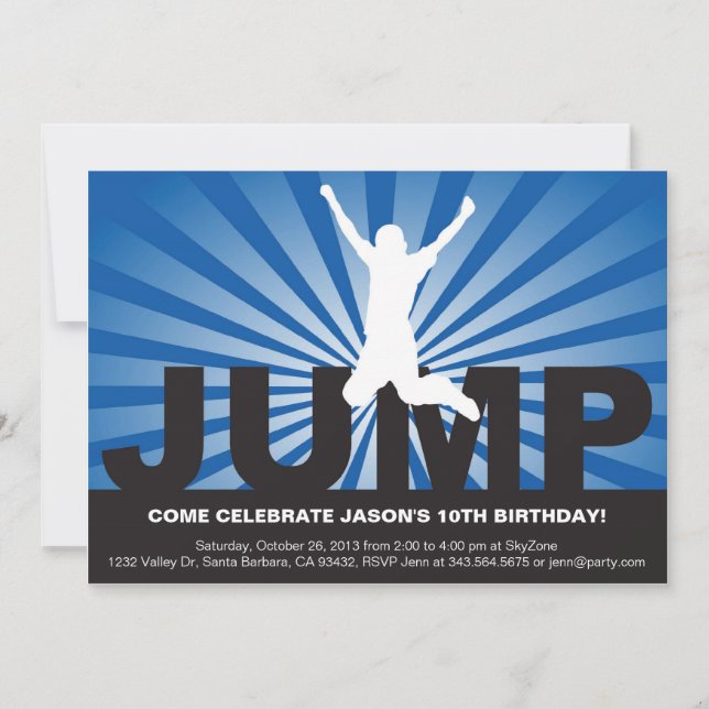 Trampoline Birthday Party Invitation for a Boy (Front)