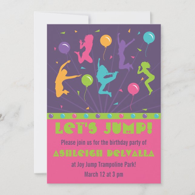 Trampoline Birthday Party Invitations for Girls (Front)
