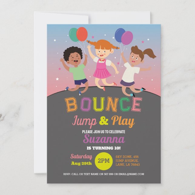 Trampoline Birthday Party Pink Girls Bounce Jump Invitation (Front)
