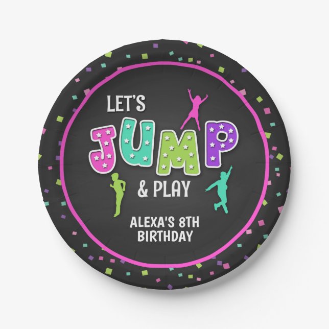 Trampoline Birthday Party Plate - Girl (Front)