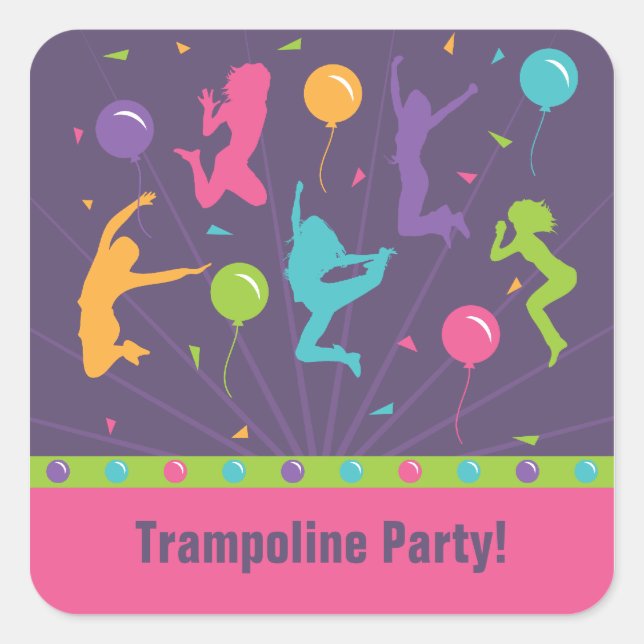 Trampoline Birthday Party Stickers for Girls (Front)