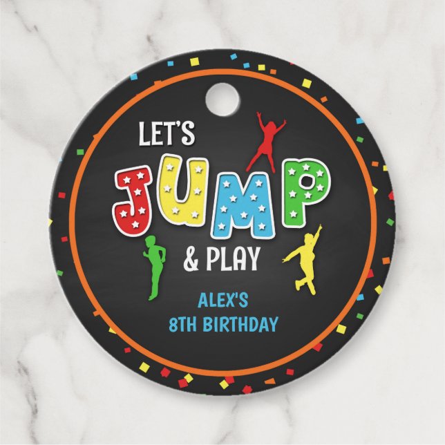 Trampoline Birthday Round Favour Tag - Boy (Front)