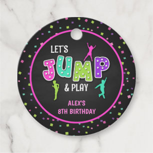 Trampoline Birthday Round Favour Tag - Girl