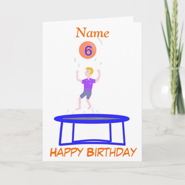 Trampoline Card for boy, add name age. (Front)