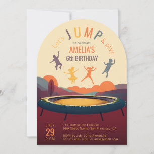 Trampoline Jump and Play Retro Kid Birthday Party Invitation