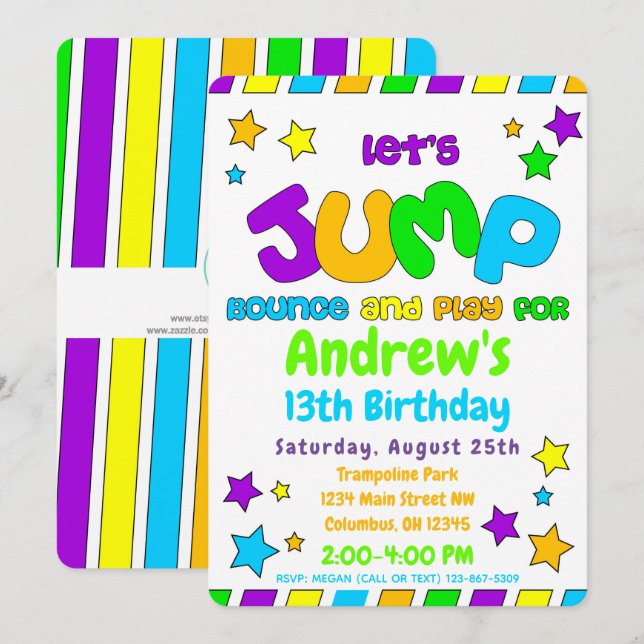Trampoline Jump Park Party Invitation (Front/Back)