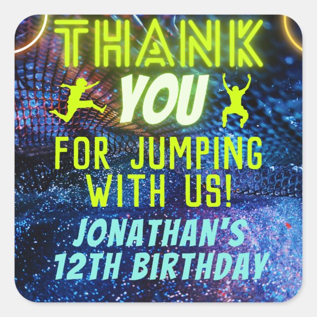 Trampoline Jumping Birthday Party Thank You Favour Square Sticker (Front)