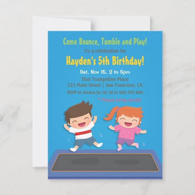 Trampoline Kids Birthday Party Invitations (Front)