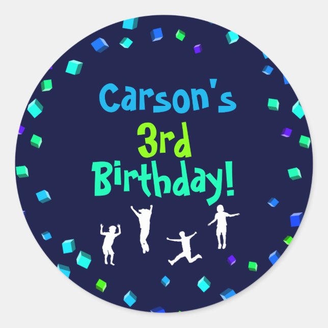 Trampoline or Bounce Party Cupcake Topper Classic Round Sticker (Front)