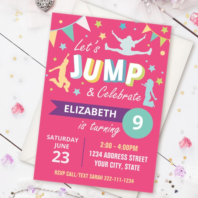 Trampoline park birthday invitation pink (Creator Uploaded)