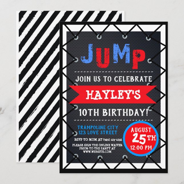 Trampoline Park Bounce Party Red White and Blue Invitation (Front/Back)