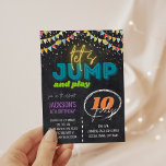 Trampoline Park Kids Birthday Party Invitation<br><div class="desc">Trampoline Park Kids Birthday Party Invitation Get ready for the ultimate bouncing bash! This super cool chalkboard birthday invitations are like a sneak peek into the most awesome trampoline party ever! Picture this: flips, jumps, and laughter galore as your birthday star and buddies bounce through the air in our trampoline...</div>