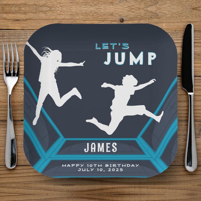 Trampoline Park Let's Jump Blue Birthday Party Paper Plate (Trampoline Park Let's Jump Blue Birthday Party Paper Plates
)