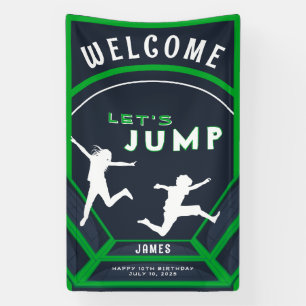 Trampoline Park Let's Jump Green Birthday Party Banner