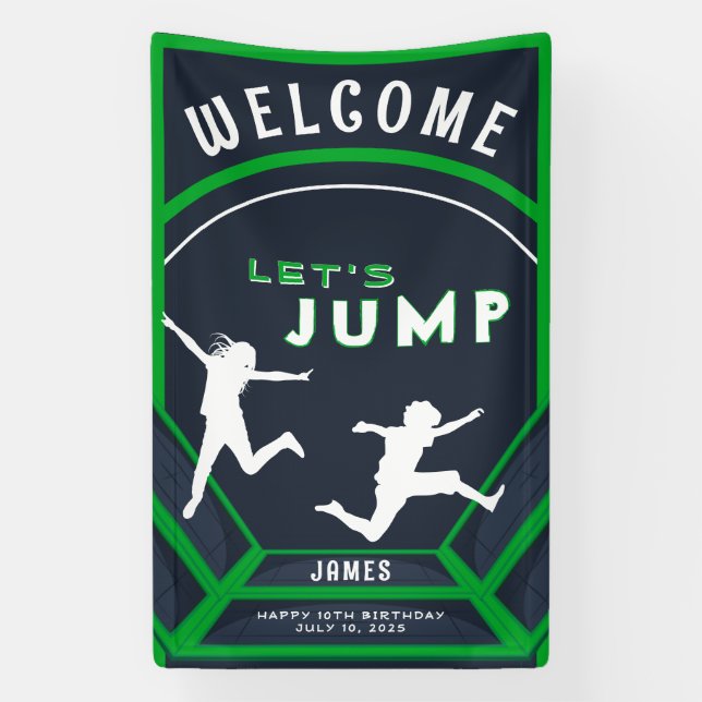 Trampoline Park Let's Jump Green Birthday Party Banner (Vertical)