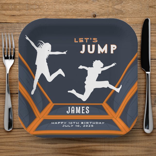 Trampoline Park Let's Jump Orange Birthday Party Paper Plate (Trampoline Park Let's Jump Orange Birthday Party Paper Plates
)