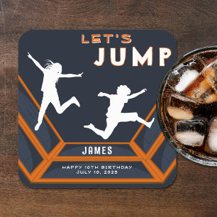 Trampoline Park Let's Jump Orange Birthday Party Square Paper Coaster