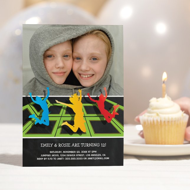 Trampoline Twins Birthday 2 Photo Invitation (Creator Uploaded)