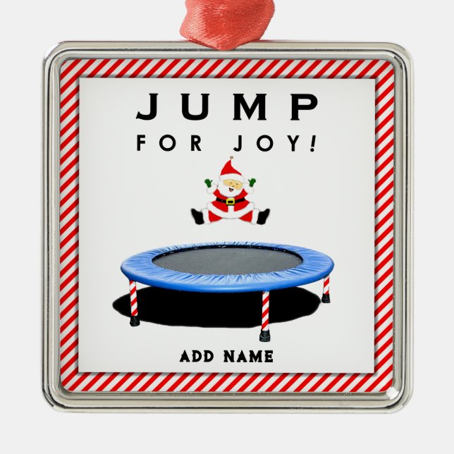 Trampolining Santa Christmas Metal Tree Decoration (Front)