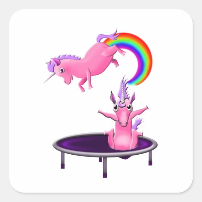 trampolining unicorn square sticker (Front)