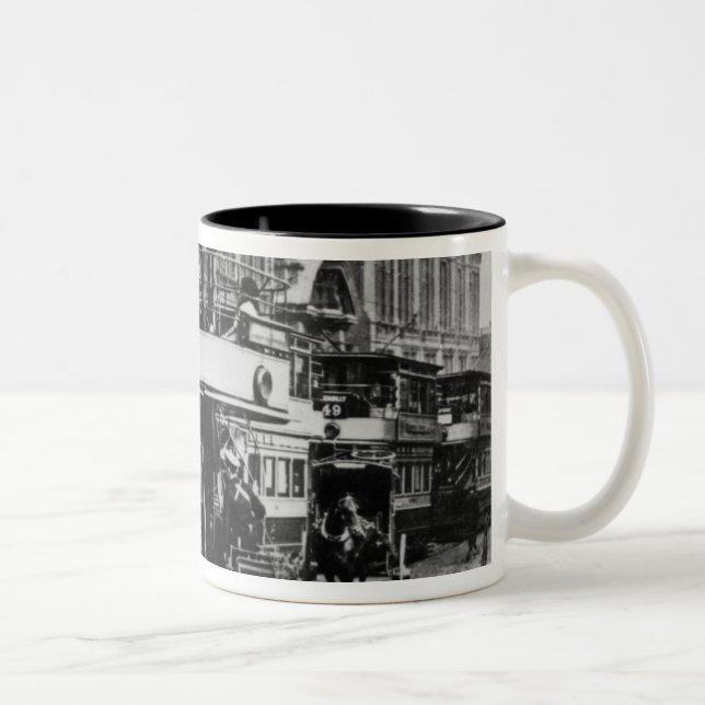 Trams in Manchester, c.1900 Two-Tone Coffee Mug (Right)