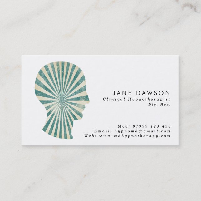 trance green sunburst Hypnotherapist business card (Front)