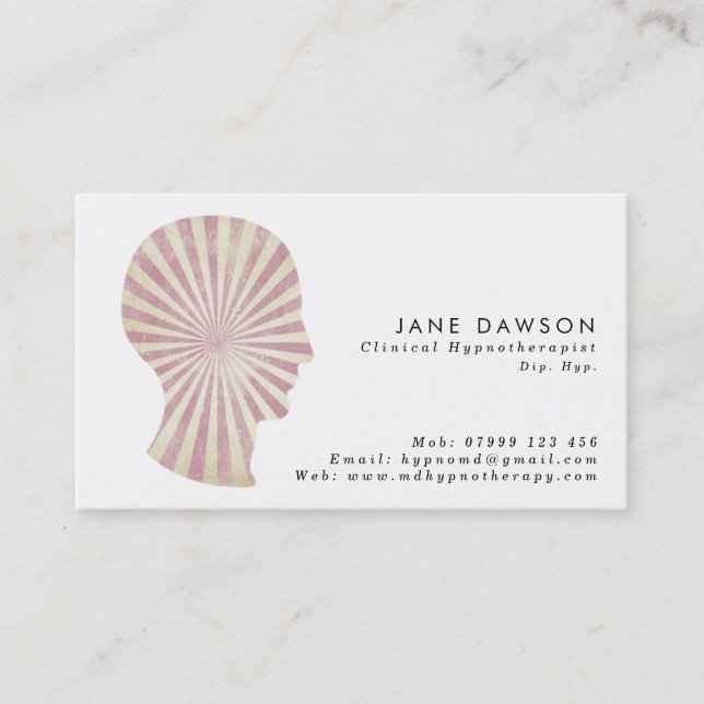 trance pink sunburst Hypnotherapist business card (Front)