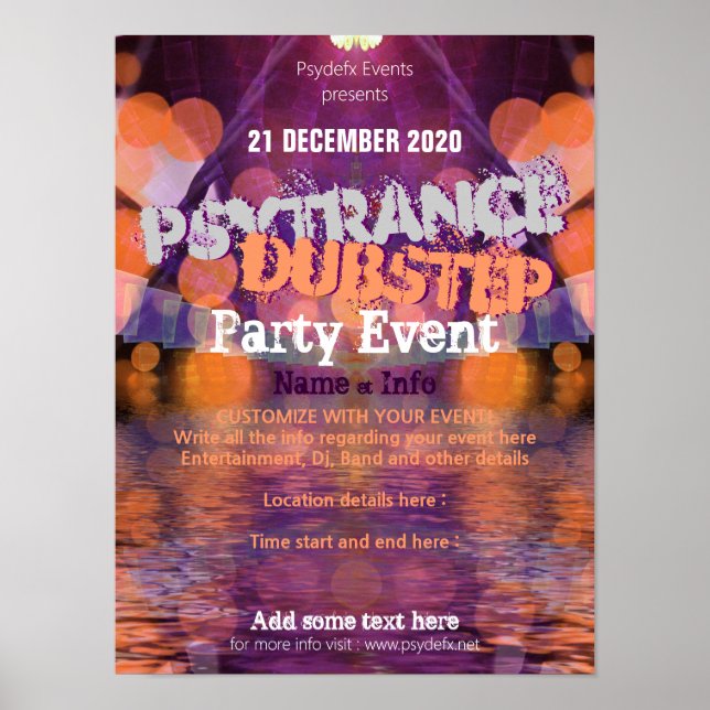 Trance Purple Orange Pool Party Event Flyer Poster (Front)