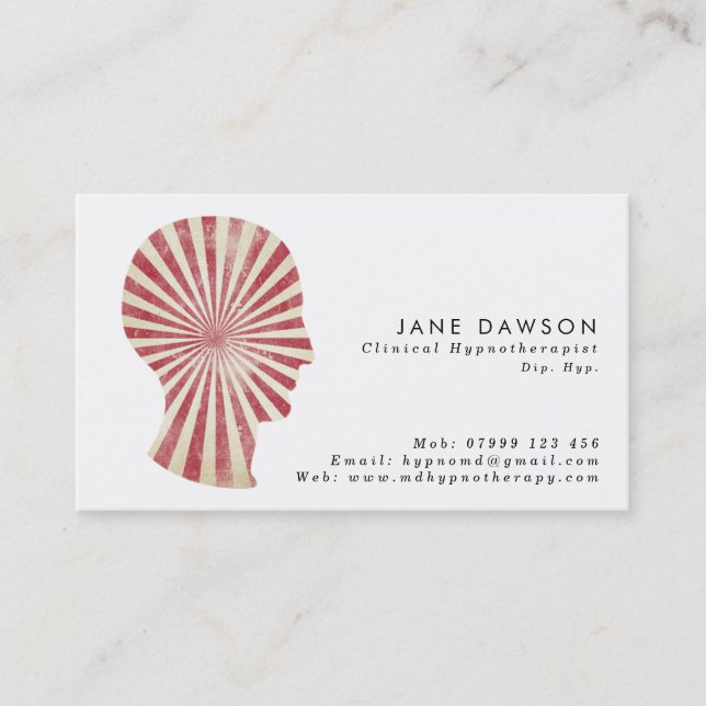 trance red sunburst Hypnotherapist business card (Front)